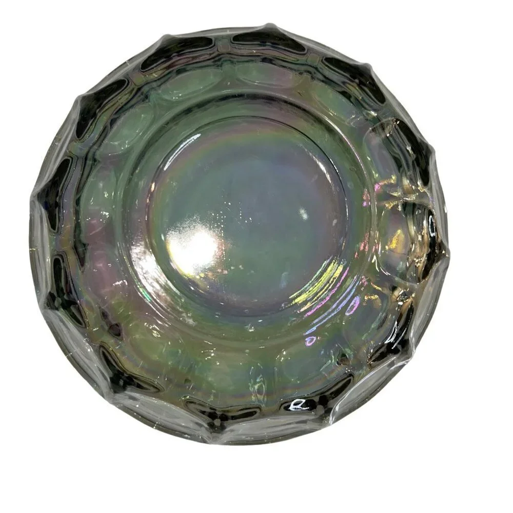 Vintage Carnival Glass Thumb Print Bowl Iridescent Gray Round Decorative